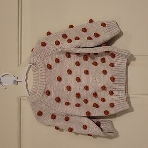 Kids' Cream Sweater with Burnt Orange Pom Poms